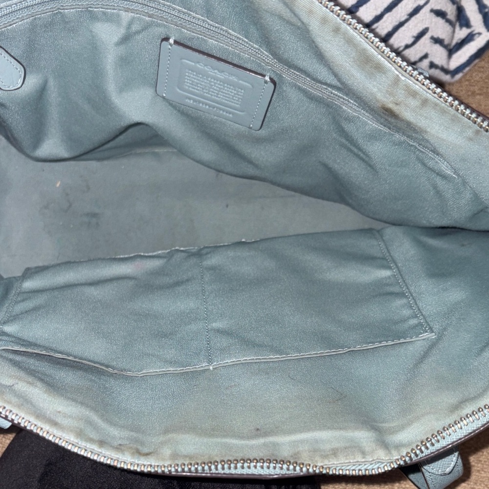 Coach Teal Leather Tote Bag - Picture 4 of 5